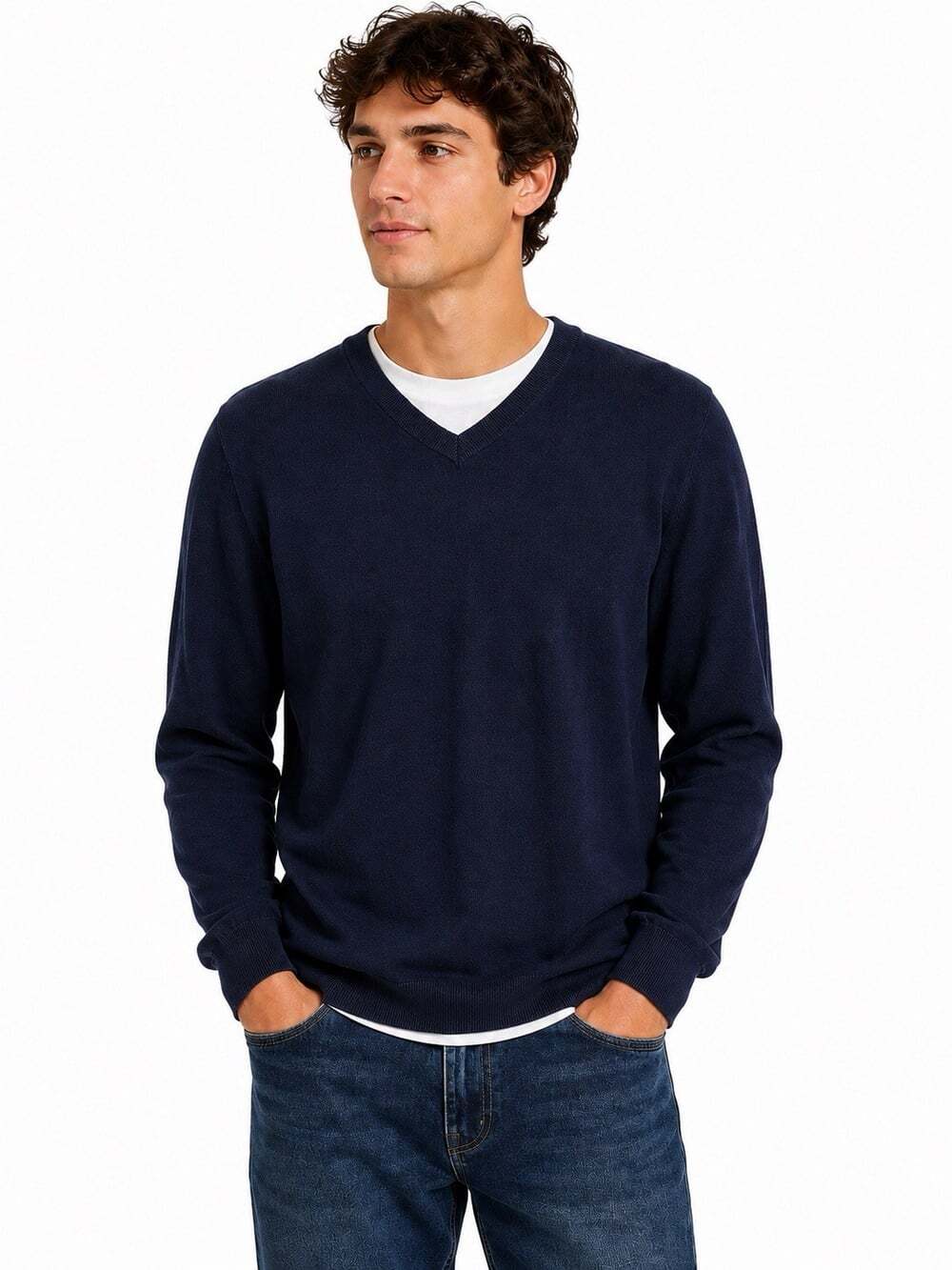 GAP Men’s Large Navy Blue 100% Cotton V-Neck Sweater Lightweight Pullover